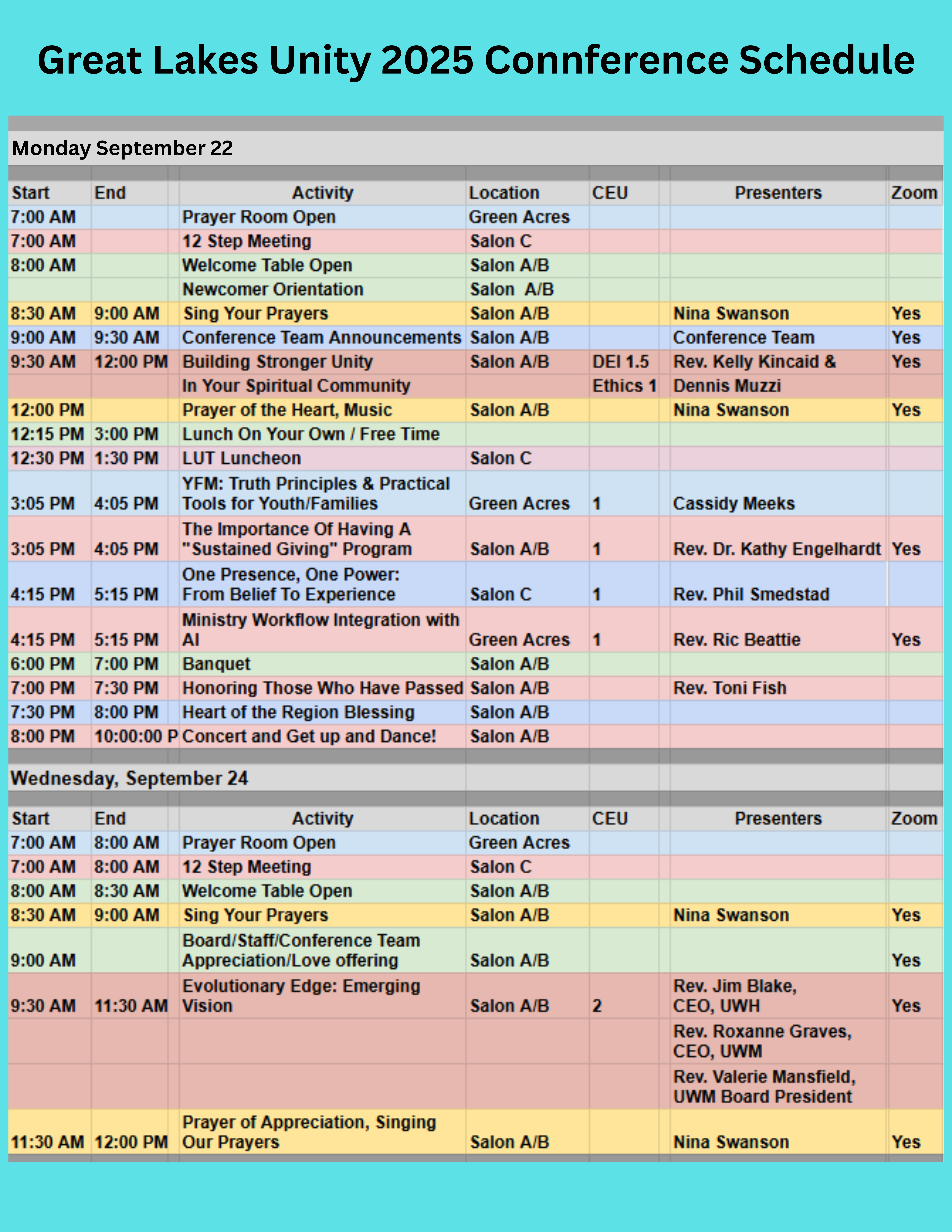 Schedule and CEUs