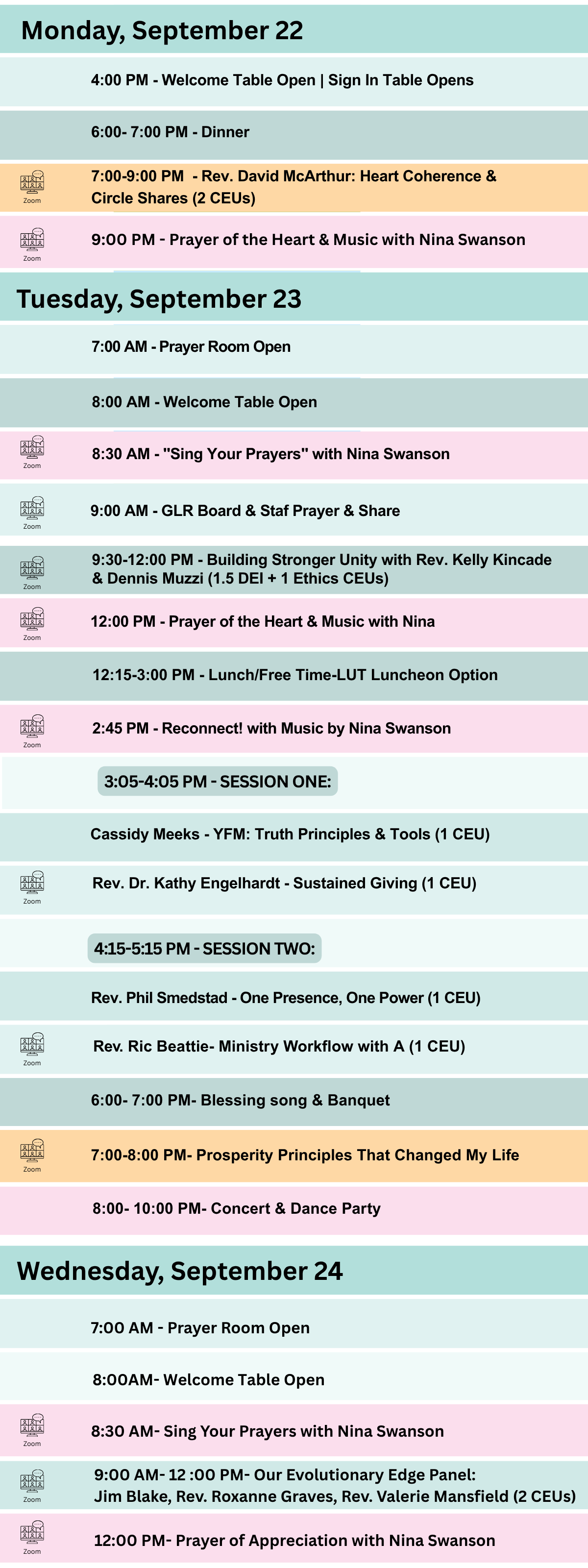 Schedule and CEUs